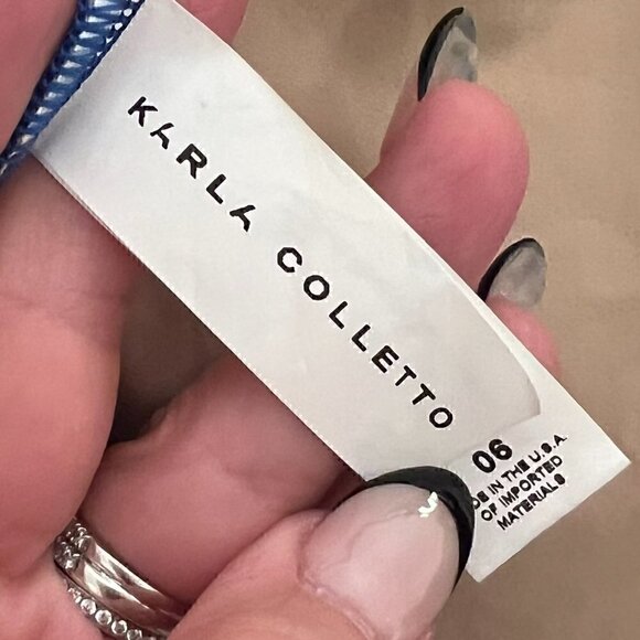 Karla Colletto Blue Hi Neck Draped Fringe Cut One Piece Luxury Swimsuit Size 6 - Picture 5 of 7